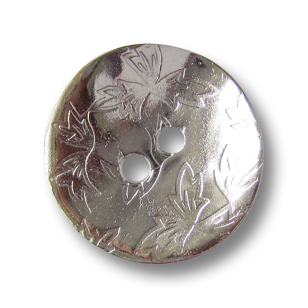 Gebogener Zweiloch Metall Knopf mit Blätter Motiv