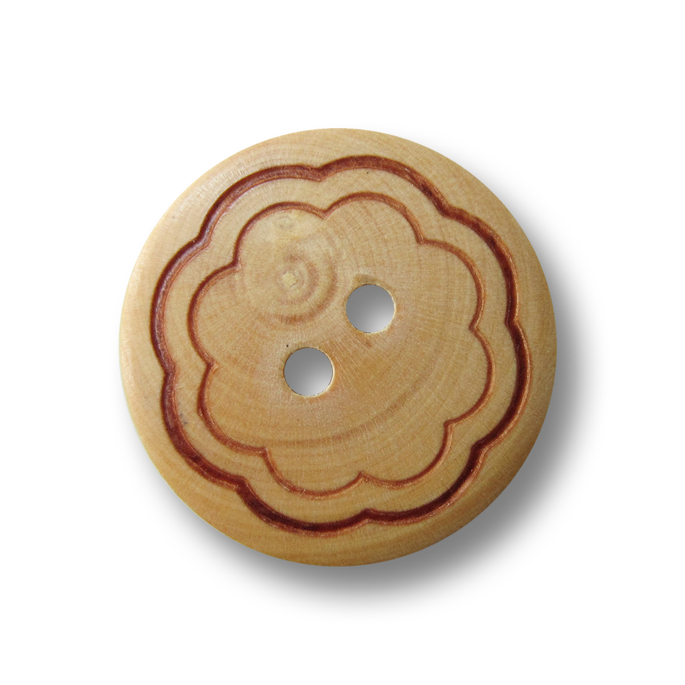 Brauner Zweiloch Holz Knopf mit Blumen Muster
