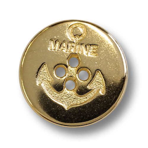 www.knopfparadies.de - 3169go - Glänzend goldfarbene Metallknöpfe mit Anker Motiv