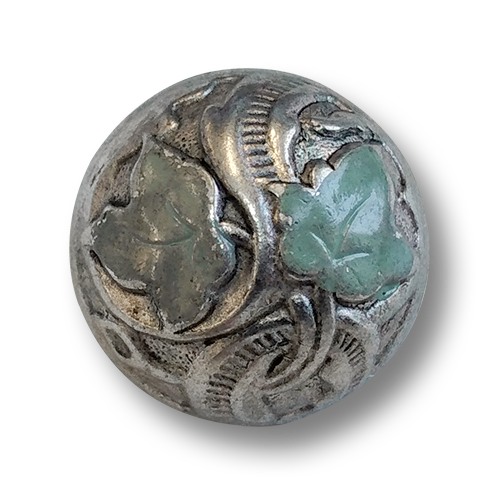 Nostalgische altsilber-hellblau-grüne Halbkugelknöpfe aus Metall in Jugendstil-Design