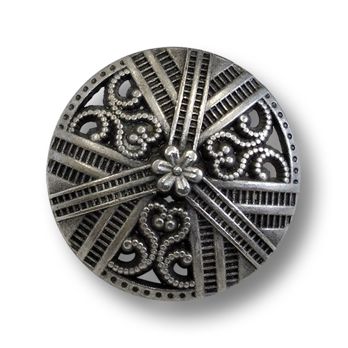 www.knopfparadies.de - 6129as - Altsilberfarbene Metallknöpfe mit opulentem Durchbruchmuster