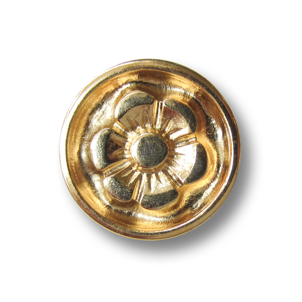 Goldfarbener Metallknopf mit Blüte