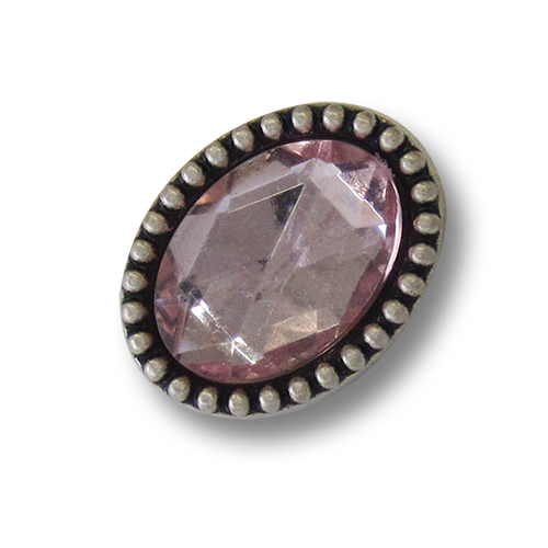www.knopfparadies.de - 1697rs - Ovale Metallknöpfe mit glitzerndem Schmuckstein in rosa