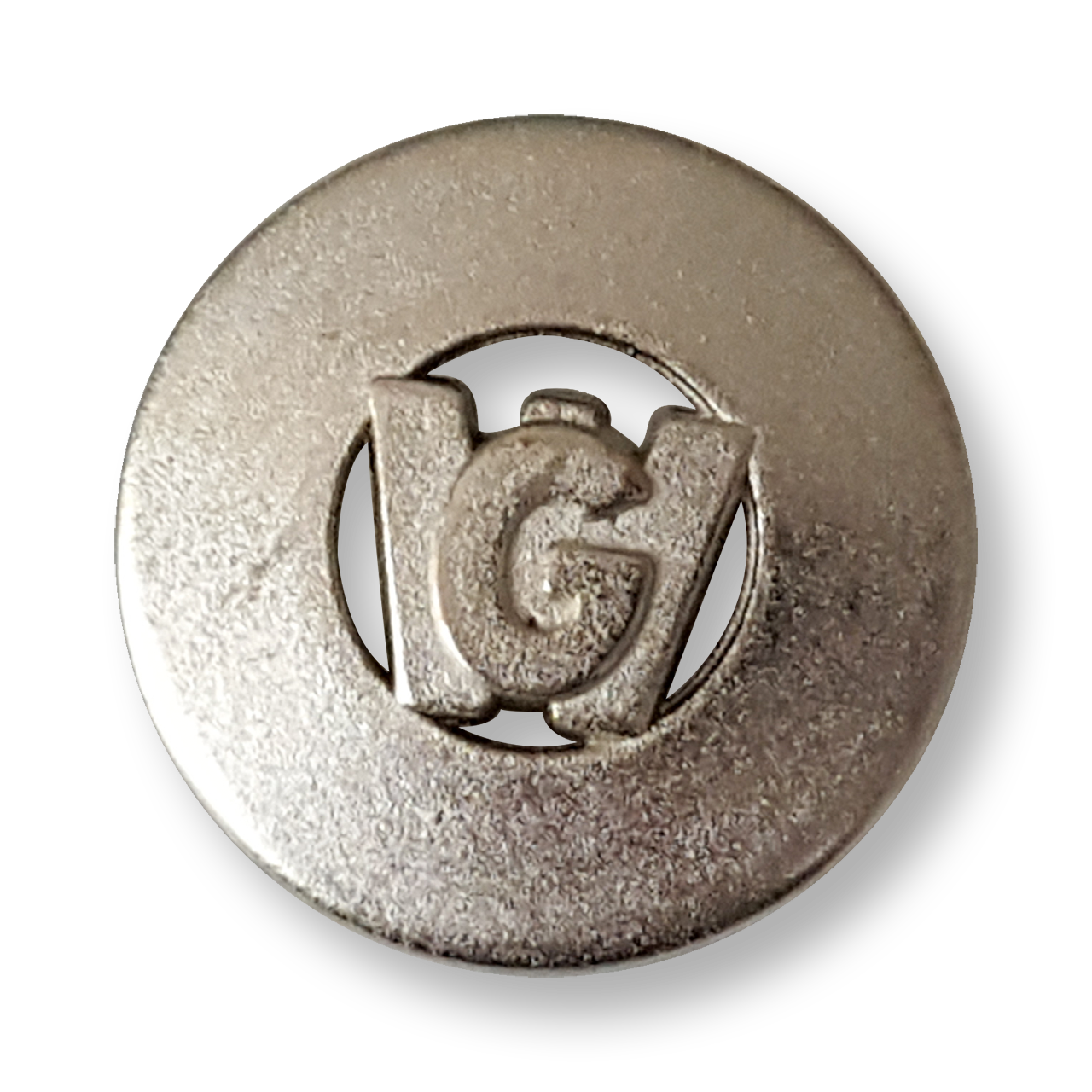 Matt altsilberfarbener Knopf mit Initialen GW