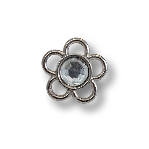 www.knopfparadies.de - 6636si - Silberfarbene Blüten mit Glitzerstein