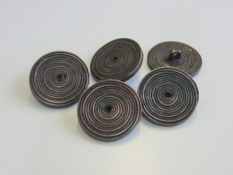 www.Knopfparadies.de - 3201ak - Originelle Ösenknöpfe aus Metall in Kupfer mit Spiral Motiv