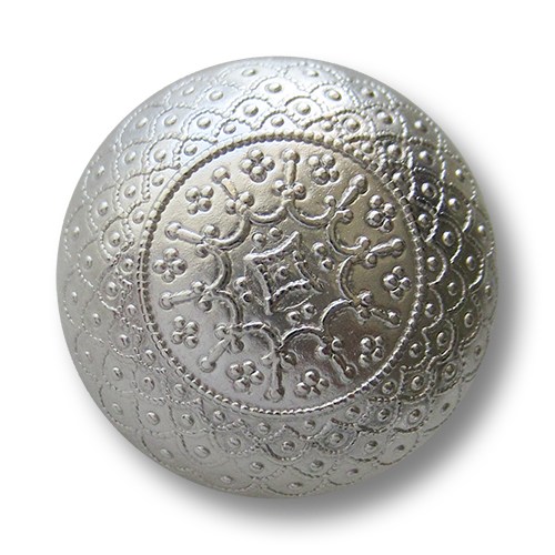 www.knopfparadies.de - 1546si - Nostalgische silberne halbkugelförmige Metallknöpfe mit filigranen Ornament Muster