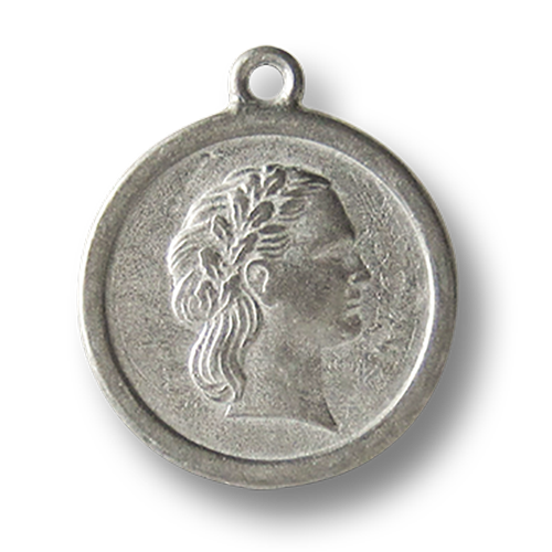 www.knopfparadies.de - 2678zi - Antik wirkender zinnfarbener Metallanhänger mit Frauen Relief