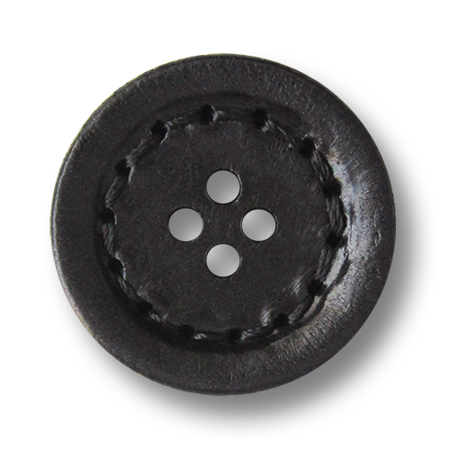 www.knopfparadies.de - 3126sc - Schwarze Lederknöpfe, flach mit vier Löchern und Ziernaht