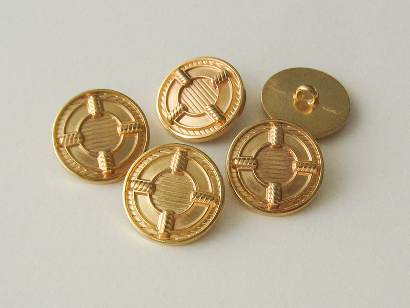 www.Knopfparadies.de - 3552go - Gestreifte Metallknöpfe in Gold mit Ring Motiv