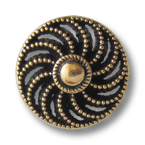 www.Knopfparadies.de - 5045go - Nostalgische Metallknöpfe in Altgold mit Spiral Durchbruch