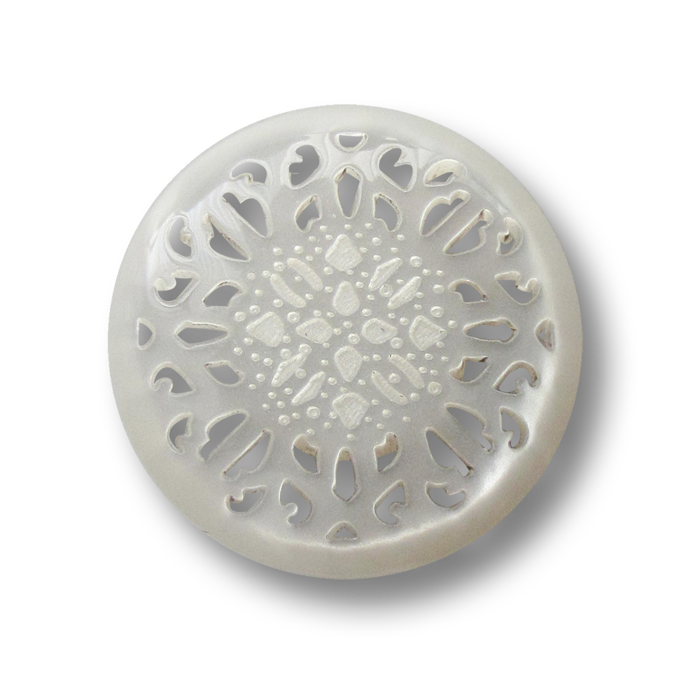 Edler Ornament Knopf in Perlmutt Optik mit Durchbruch