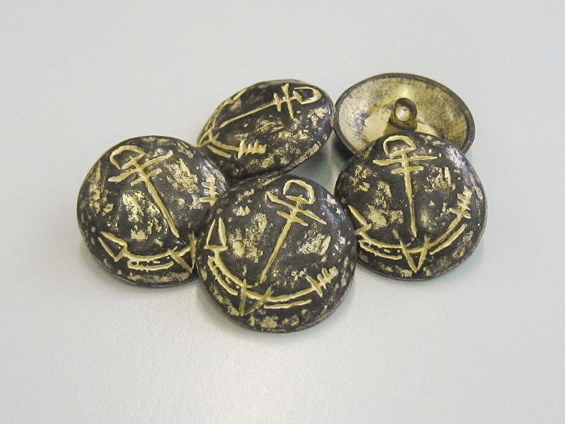 Eisen- und goldfb. Metallknöpfe mit Anker