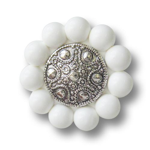 www.Knopfparadies.de - 3588ws - Extravagante Zierknöpfe aus Kunststoff mit Perlenrand