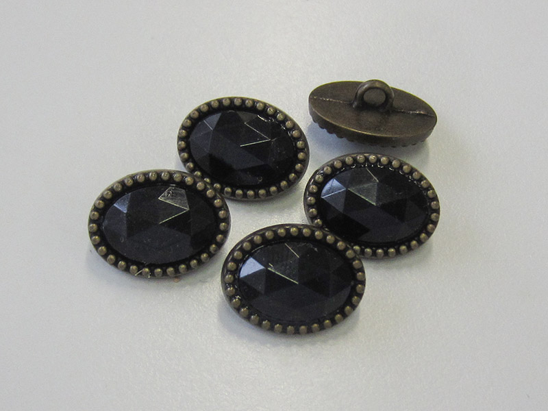 www.knopfparadies.de - 1697ms - Ovale Glitzerknöpfe in altmessing und schwarz