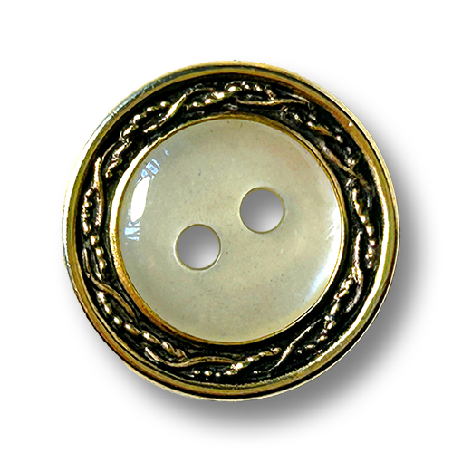 www.knopfparadies.de - 5645wg - Knopf mit Kunststoffkern und altgoldfarbenem Metallrand