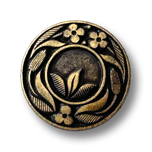 www.knopfparadies.de - 5164am - Edler Metallknopf altmessingfarben mit Jugendstil Pflanzenmotiv