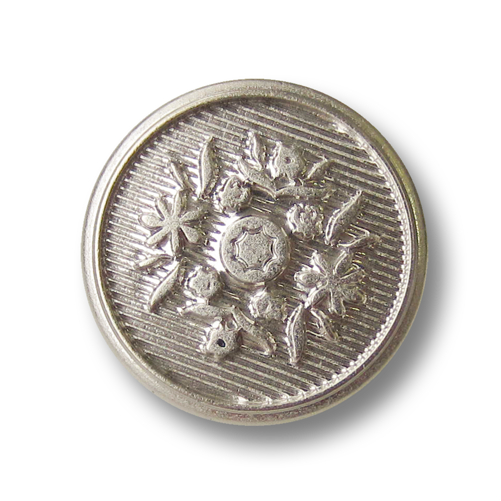 Schraffierter Knopf in Metall Optik mit Blumen Muster