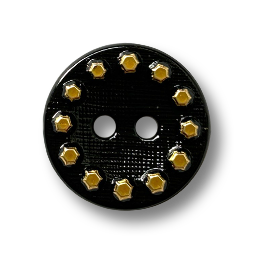 www.knopfparadies.de  – d011sc – schwarze Blusenknöpfe mit goldfarbenem Perlenrand