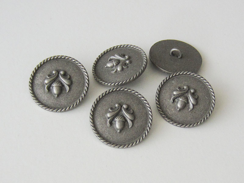 www.Knopfparadies.de - 0229zi - Zinnfarbene Metallknöpfe mit Eichel Motiv
