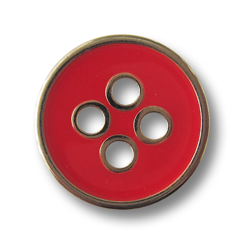 Moderner rot goldfarbener Vierloch Metallknopf