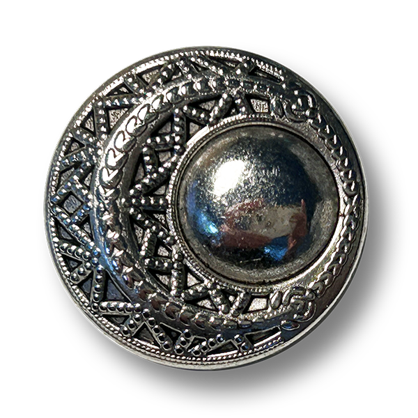 www.knopfparadies.de  – 2048as – Metallknopf altsilber mit Zierrelief und gewölbter Mitte