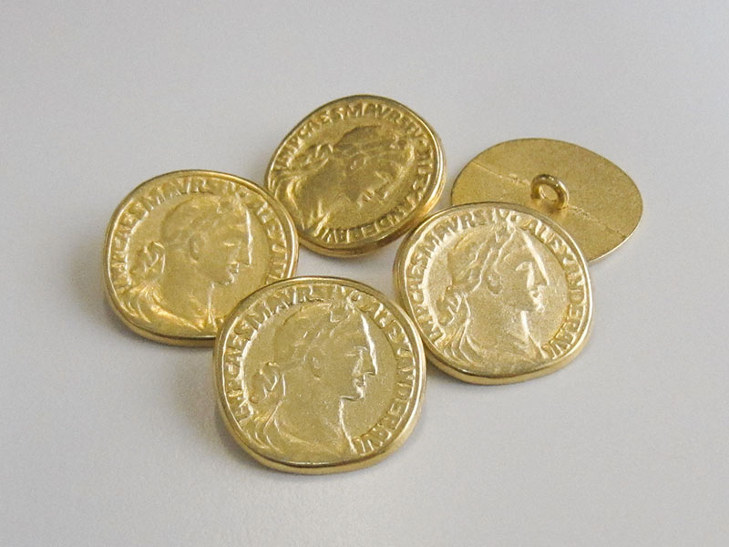 www.knopfparadies.de - 3936go - Goldfarbene Metallknöpfe wie historische Münzen