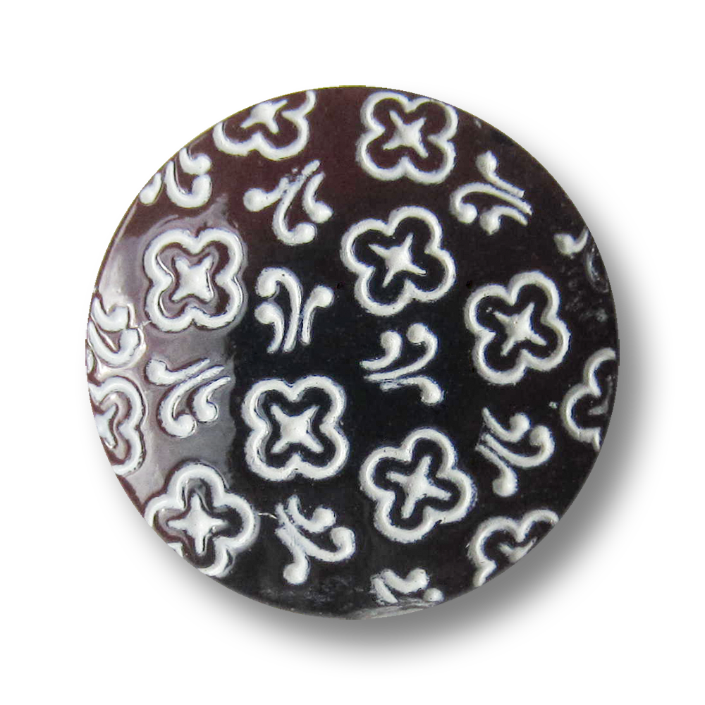 Glas Knopf in Braun mit weißem Blumen Muster
