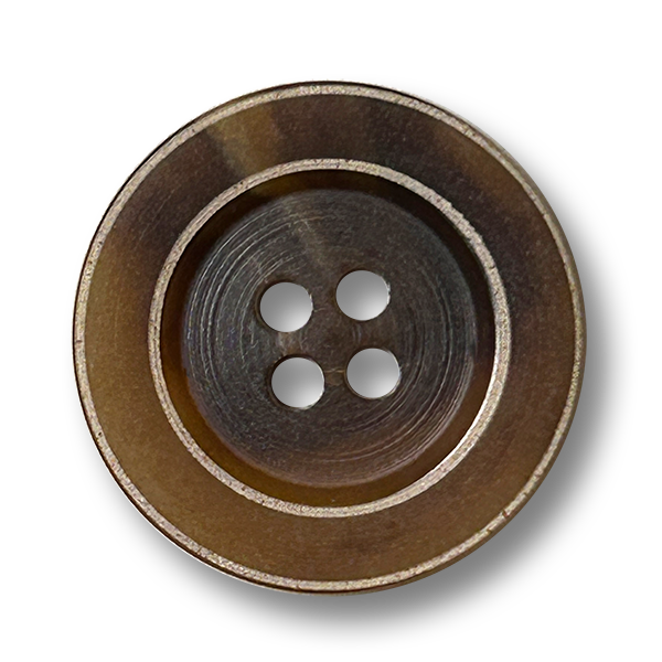 Kunststoff Knöpfe in brauner Horn-Optik – 4-Loch – mit hellem Zierstreifen