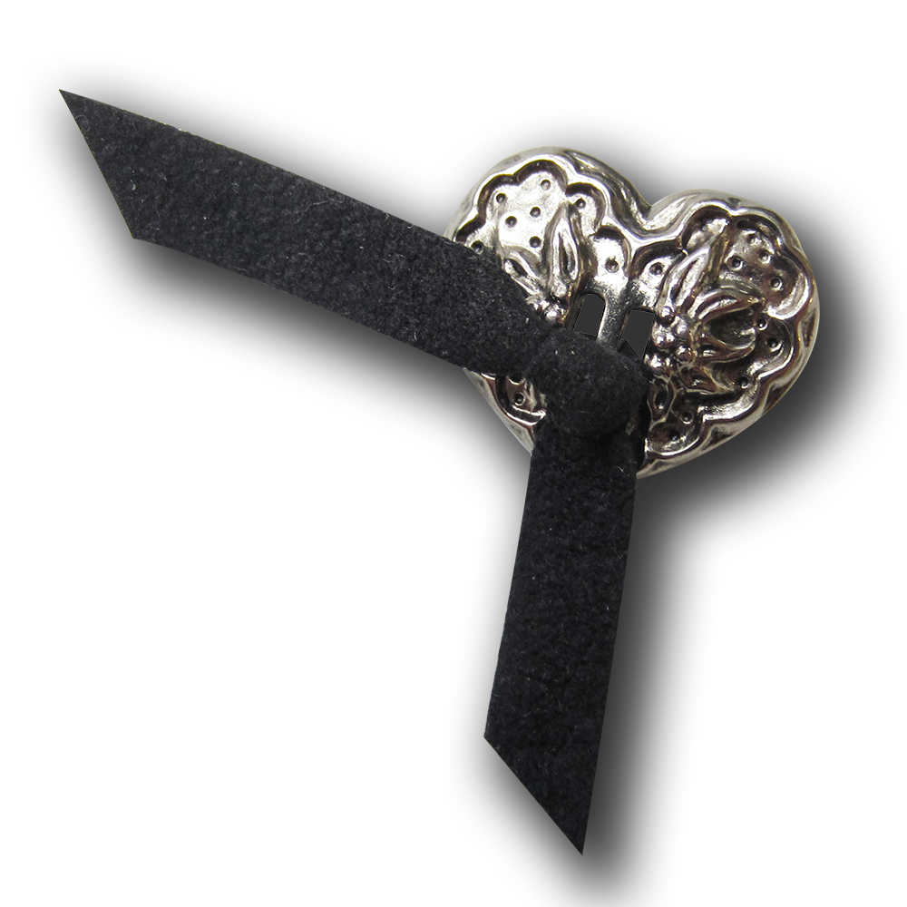 Silberfb. Herz Metall Knopf mit blauer Leder Schleife