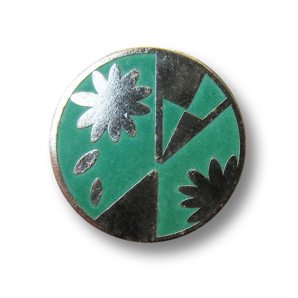 Metall Knopf mit graphischem Blumen Muster / B-WARE