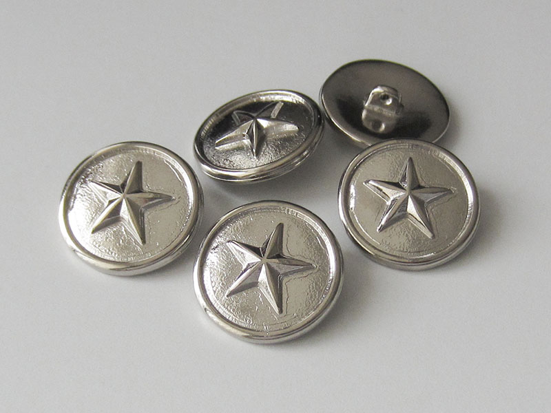 www.Knopfparadies.de - 4167sg - Silberne Metallknöpfe mit klassischem Stern Motiv