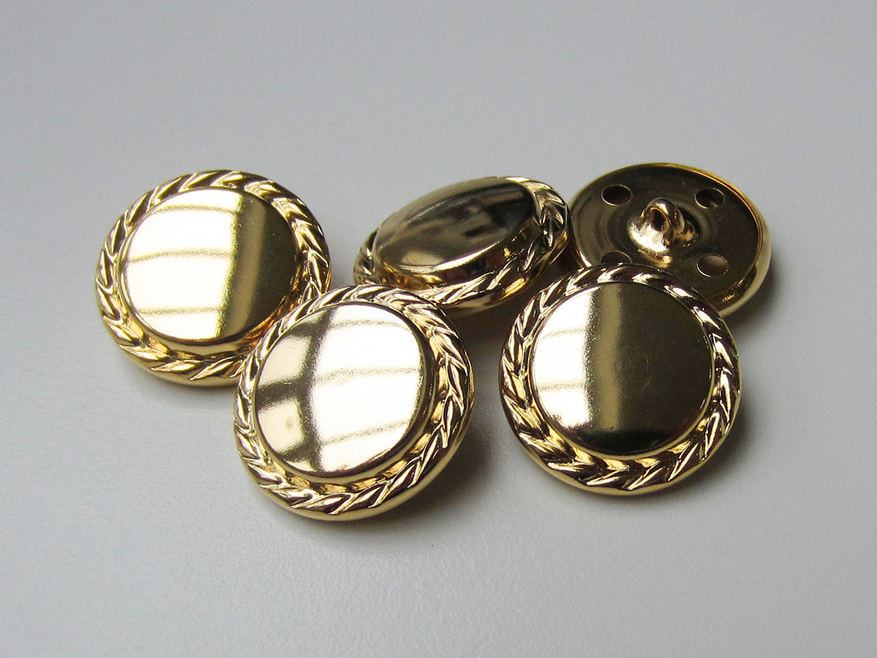 Edel gold glänzender Metallblech Knopf m. Kordel Rand