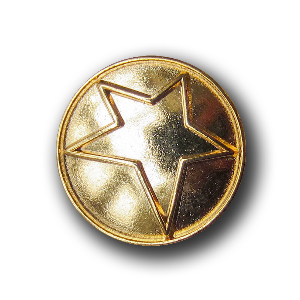 Moderner glänzend goldfb. Ösen Metall Knopf mit Stern