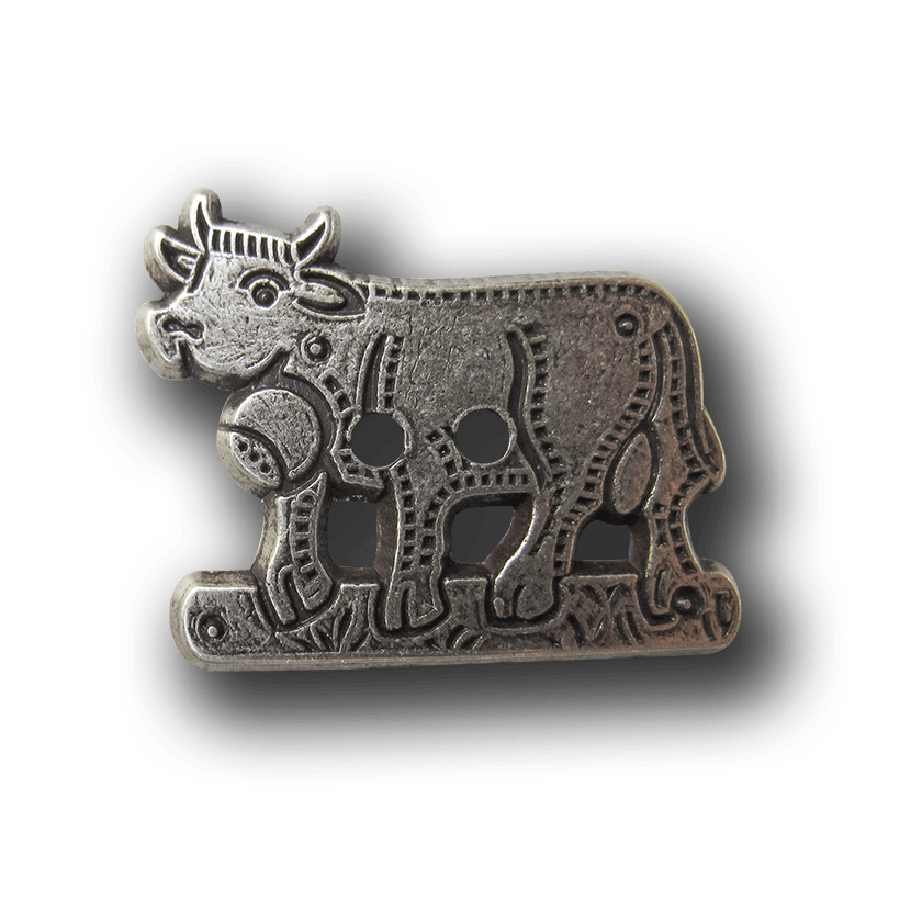 www.knopfparadies.de - 5491as - Trachtenknöpfe aus Metall in altsilber mit Motiv: Kuh