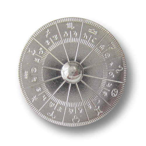 www.Knopfparadies.de - 3119si - Mystische Motivknöpfe mit astrologischem Horoskop in Silber