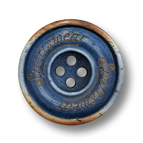 www.knopfparadies.de - 6300bl - Blau eingefärbte Beinknöpfe mit vier Löchern