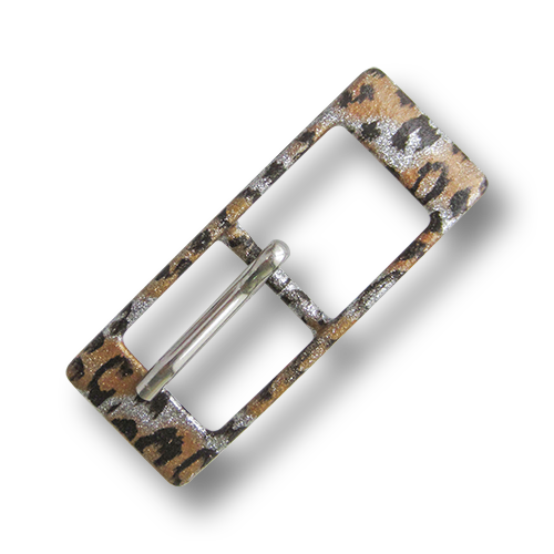 www.Knopfparadies.de - 3589le - Aufregende glitzernde Metallgürtelschnalle mit Leopardenfellmuster