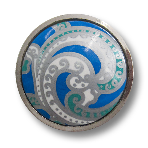 www.Knopfparadies.de - 1579bs - Elegante silberne Kunststoffknöpfe mit Paisley Motiv