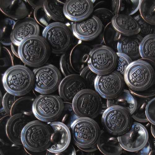 Eisen-kupferfarbener Blazer Knopf mit Wappen "1865"