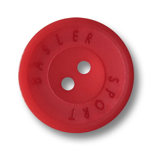 www.Knopfparadies.de - 2823ro - Sportive rote Zweiloch Kunststoffknöpfe mit Designer Logo