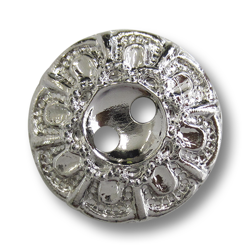 www.knopfparadies.de - 1566si - Silberne Kunststoffknöpfe mit barockem Blumen Muster