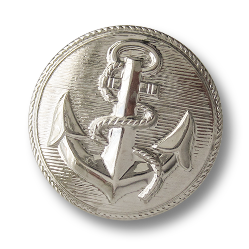 www.knopfparadies.de - 2802si - Silberfarbene Ösenknöpfe aus Metallblech mit Anker