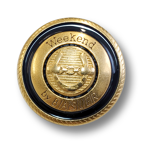 www.knopfparadies.de - 5699gb - Metallknöpfe in matt gold mit dunkelblauen Elementen