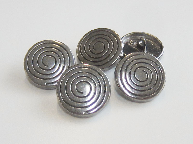 www.Knopfparadies.de - 3053ch - Auffällige Motivknöpfe mit Spirale aus Metall in Chrom