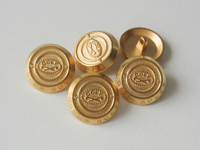 www.Knopfparadies.de - 3089go - Edle goldene Metallknöpfe mit Golf Motiv "Green Rules"