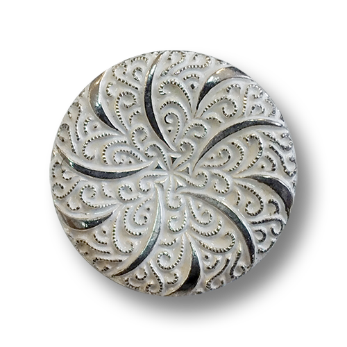 www.knopfparadies.de - 4532ws - Filigran gemusterte Kunststoffknöpfe in Silber und Weiß