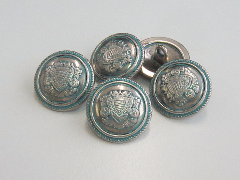www.knopfparadies.de - 5977st - Silver- und türkisfarbene Blazerknöpfe aus Metall