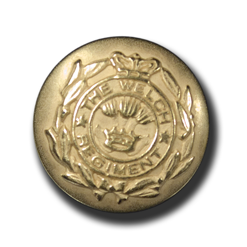 www.knopfparadies.de - 5214 - Matt Gold Armee-Knöpfe Imitation Welch Regiment Krone Lorbeerkranz.