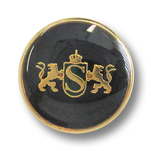 Dunkelblau grün goldfb. Metall Wappen Knopf mit Löwen